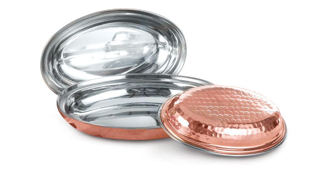 Copper Stainless Steel D/W Hammered Oval Entree Dish For Serving #1, 350 ML, 7.5