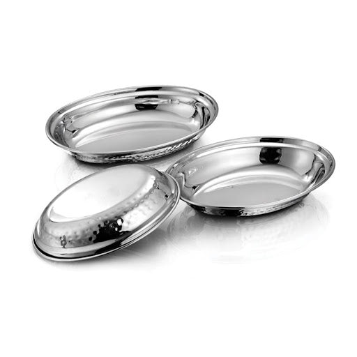 Stainless Steel Double Wall Hammered Oval Dish or Au Gratin for Serving #1, 350 ML, 7.5