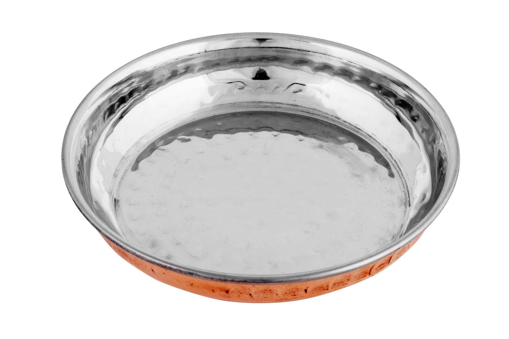 Copper Stainless Steel Hammered Halwa Plate or Dessert Plate, 150 ML, Round, D/W, 4.75