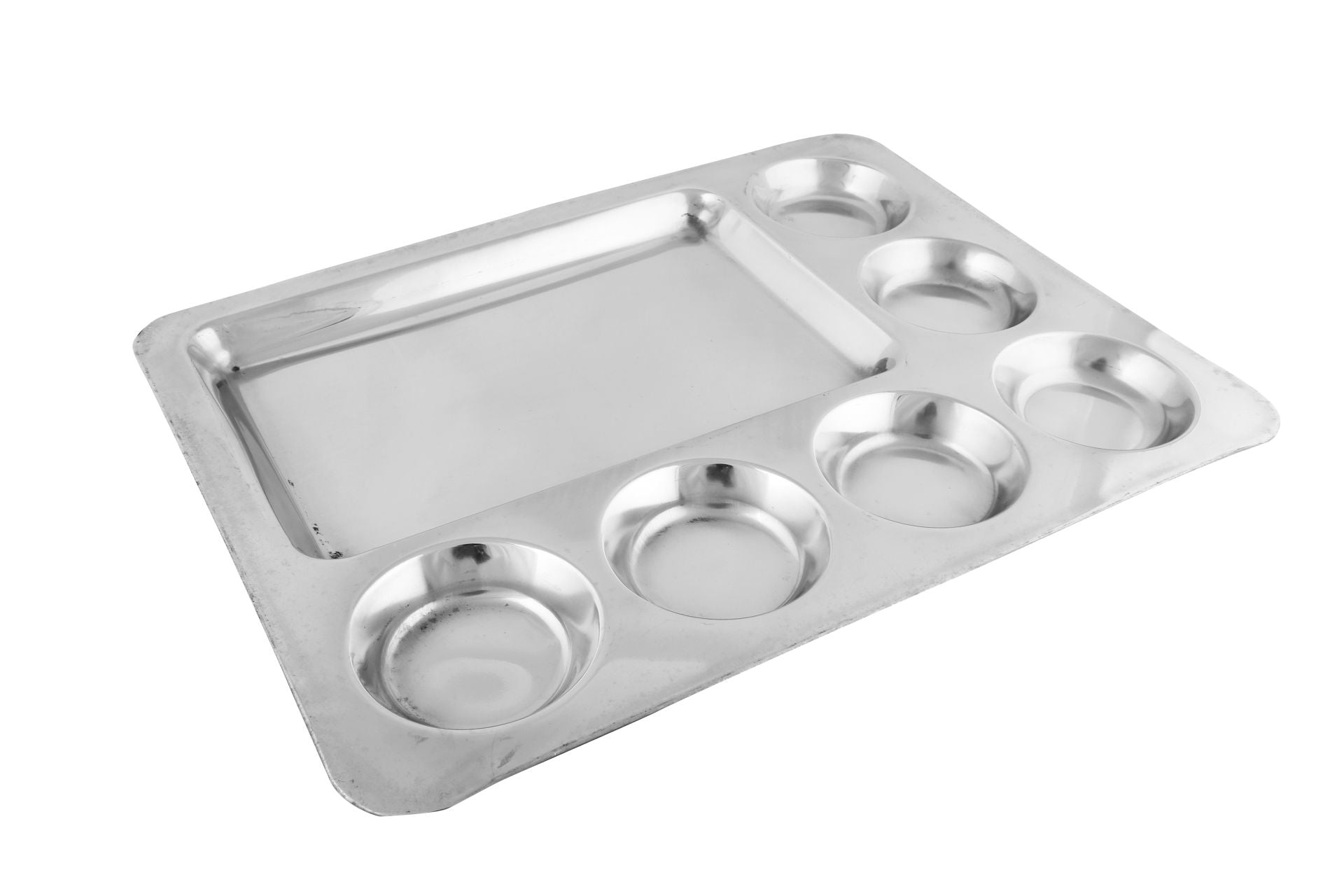 Stainless Steel Rectangular Thali or Mess Tray, 7 Compartments, 16.5