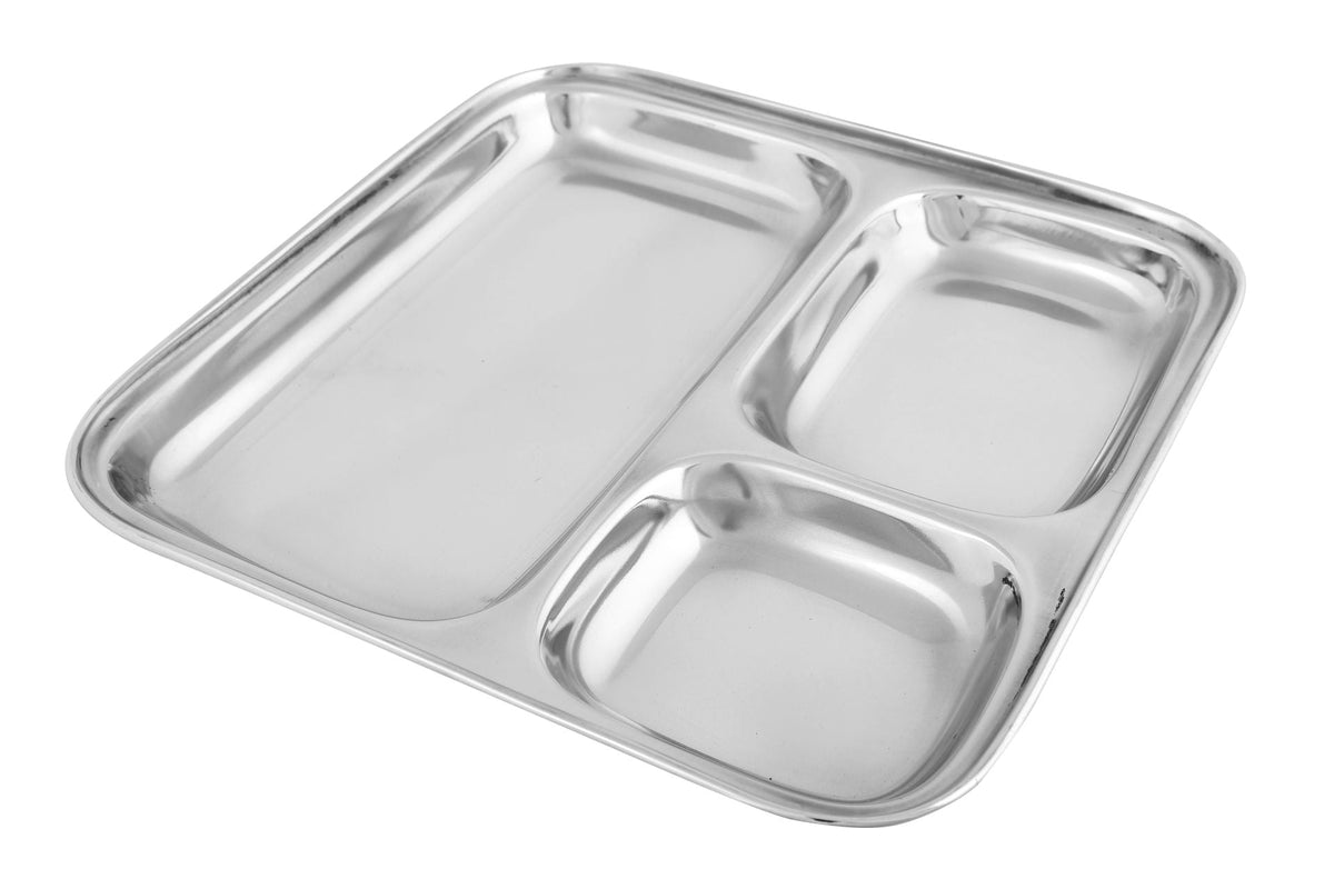 Assiette carrée en acier inoxydable Pav Bhaji Thali, 8,3