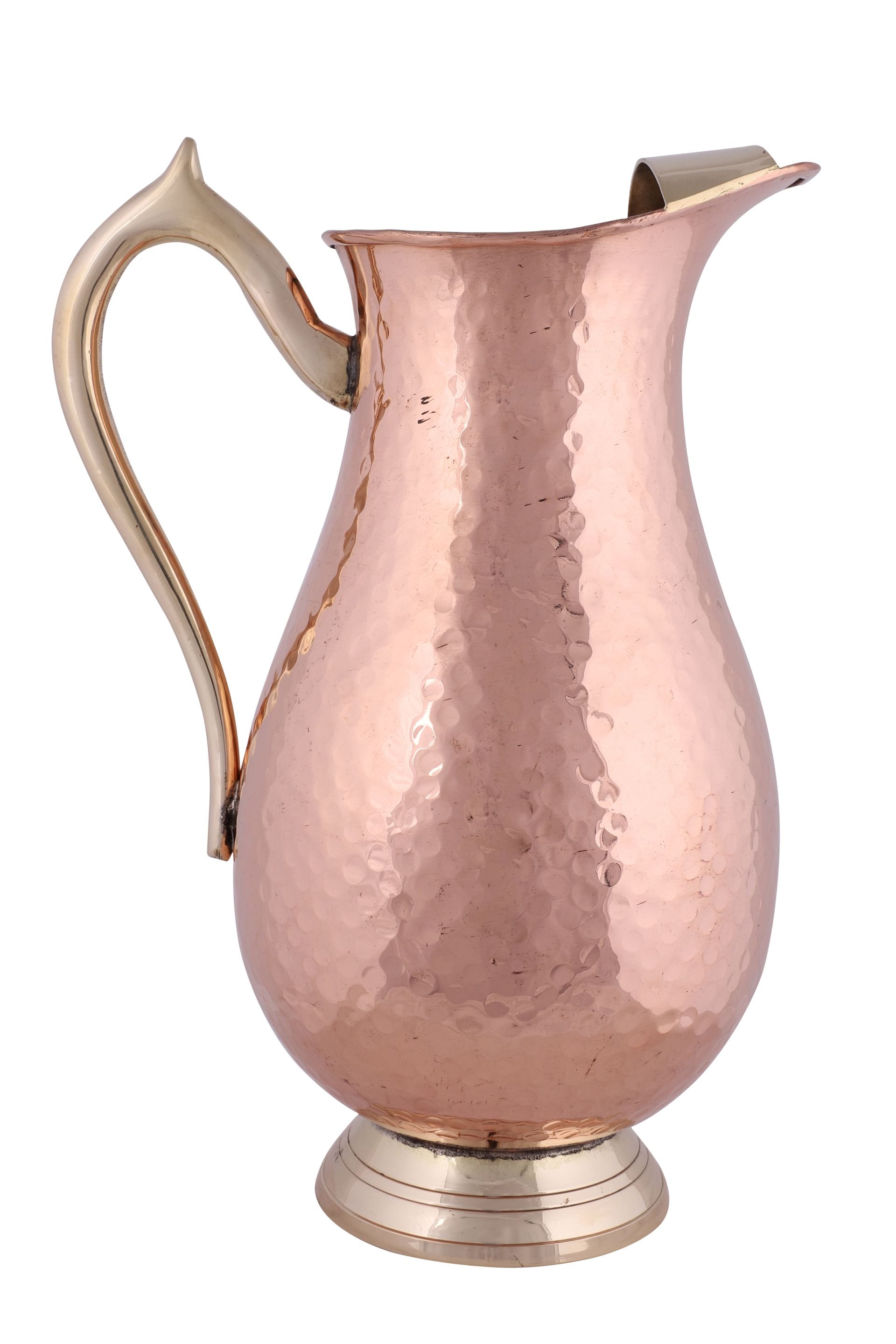 Copper Hammered Jug Pitcher with Brass Handle, 1.5 Liters