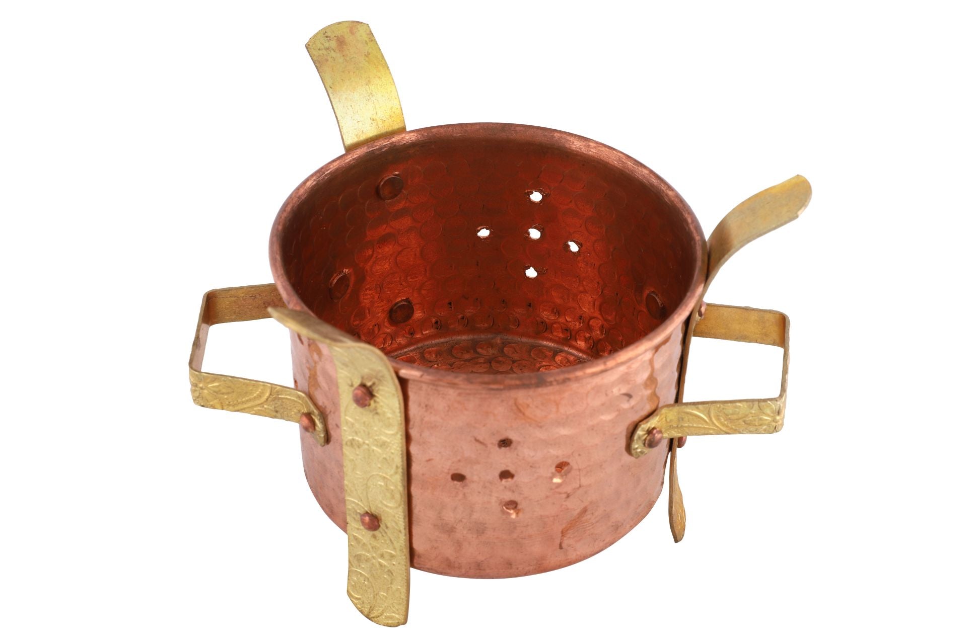 Copper/Brass Hammered Angeethi Sigdi or Sigri with Brass Handle #1, Small, 3.5