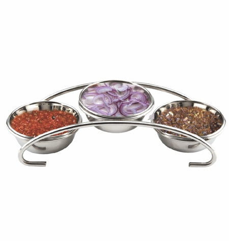 Stainless Steel Bridge Design Salad or Pickle Stand Set, 3 Bowls