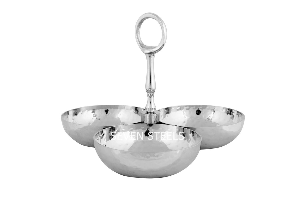 Stainless Steel Hammered Pickle Set or Dipping Sauce Tray with 3 Compartments