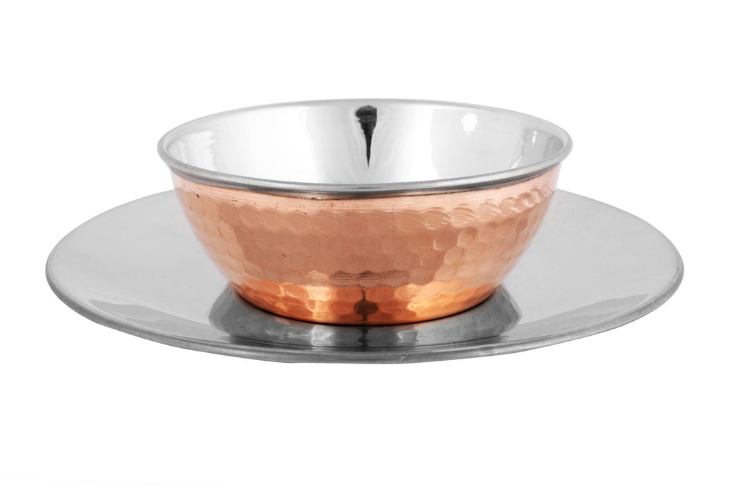 Copper Stainless Steel Hammered Soup Bowl with Under-liner, 240 ML, D/W