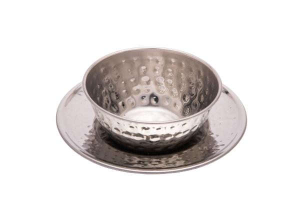 Stainless Steel Hammered Soup Bowl Set with Plate, 300 ML