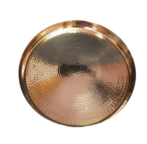 Stainless Steel Rose Gold Finish PVD Coating Round Hammered Thali, 13 Diameter