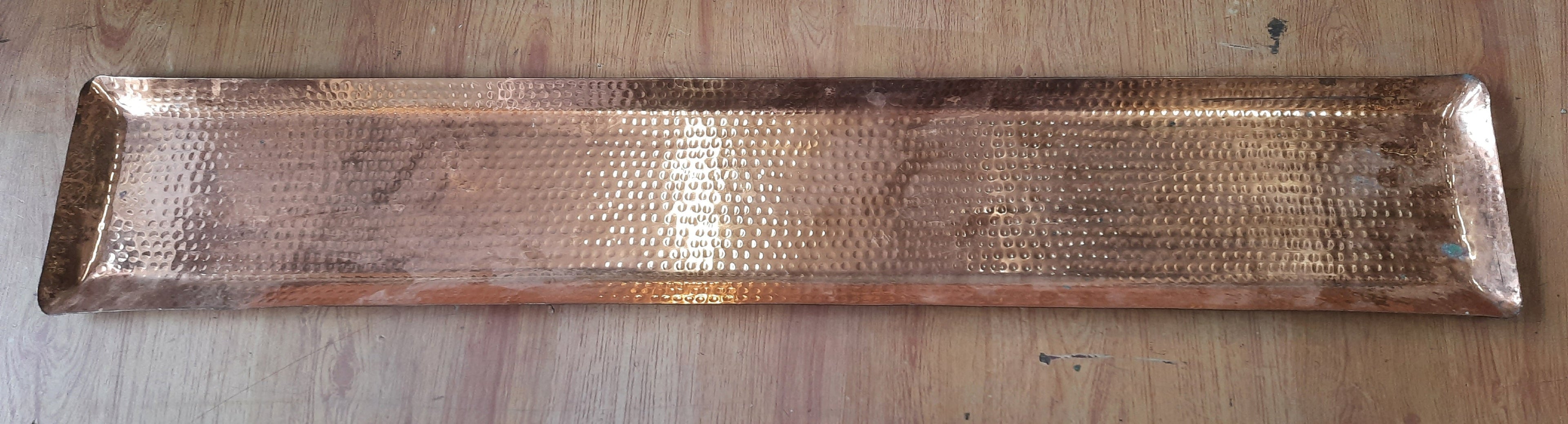 Copper Hammered Rectangle Shape Display Platter, 36 x 6