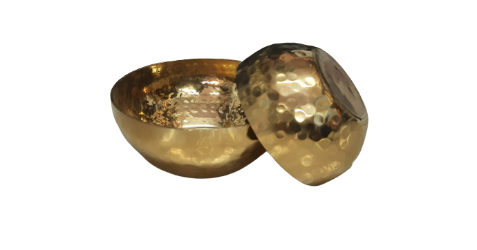Gold Finish Hand Beaten Stainless Steel Round Vati / Bowl, PVD Coating, 60 ml, 150 ml & 200 ml