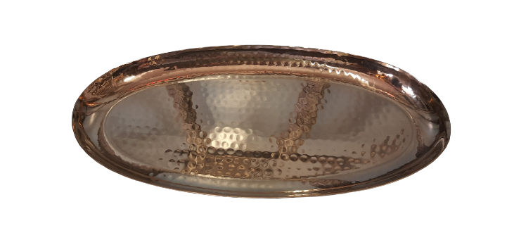 Rose Gold Finish Hammered Oval Shape Serving Platter, 8, 10 & 12, Stainless Steel
