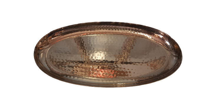 Rose Gold Finish Hammered Oval Shape Serving Platter, 8, 10 & 12, Stainless Steel