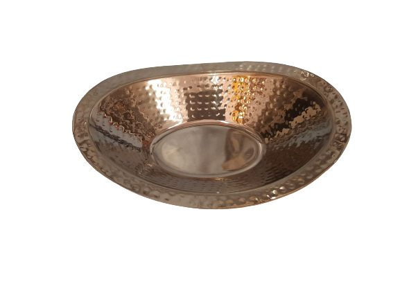 Rose Gold Finish Hammered Oval Bread Basket, Stainless Steel, PVD Coating