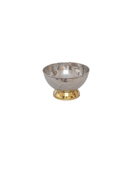 Bol de service / à punch rond martelé en acier inoxydable, anneau en laiton, 6,25 po, 950 ml, qualité supérieure