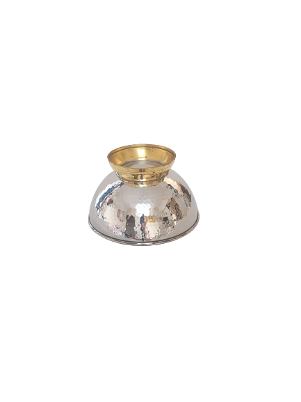 Bol de service / à punch rond martelé en acier inoxydable, anneau en laiton, 6,25 po, 950 ml, qualité supérieure
