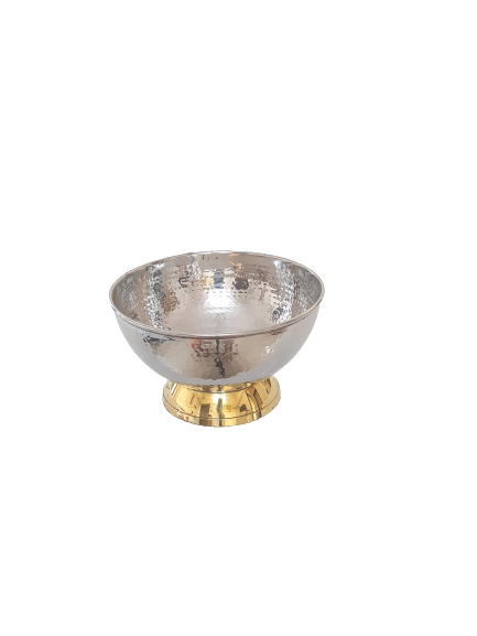Bol de service / à punch rond martelé en acier inoxydable, anneau en laiton, 6,25 po, 950 ml, qualité supérieure