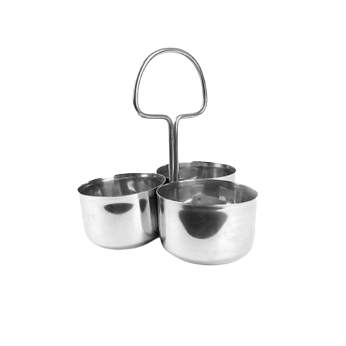 Stainless Steel 3 Bowls Chomukha for Serving Food, 4 Round Bowl