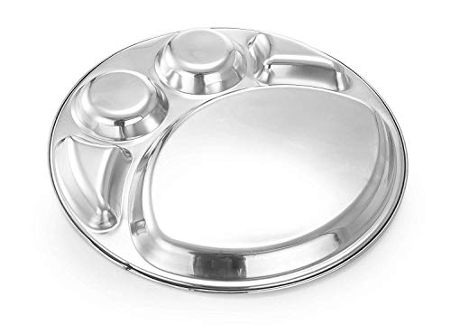 Stainless Steel Round Deluxe Thali/Plate or Mess Tray, 5 Compartments, 13