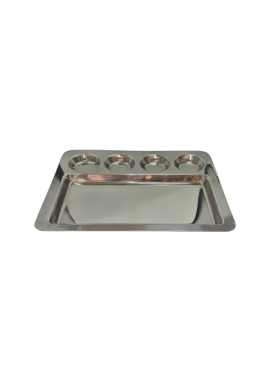 Stainless Steel Rectangle Dosa Plate / Thali, 5 Compartments, 16.5", Extra Heavy Duty