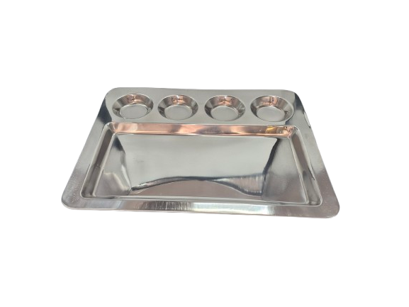 Stainless Steel Rectangle Dosa Plate / Thali, 5 Compartments, 16.5", Extra Heavy Duty