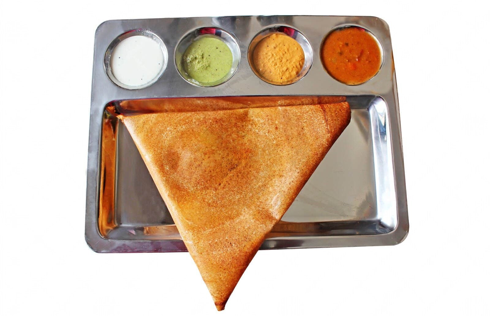 Stainless Steel Rectangle Dosa Plate / Thali, 5 Compartments, 16.5", Extra Heavy Duty