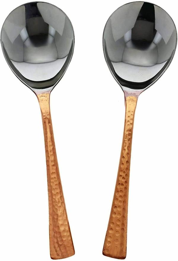 Double Wall Hand Beaten Copper Stainless Steel Serving Set, 8 pcs Pack