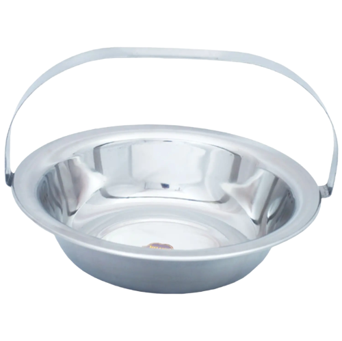 Stainless Steel Basin with Solid Handle for Picking Up Used Utensils, Round, 15