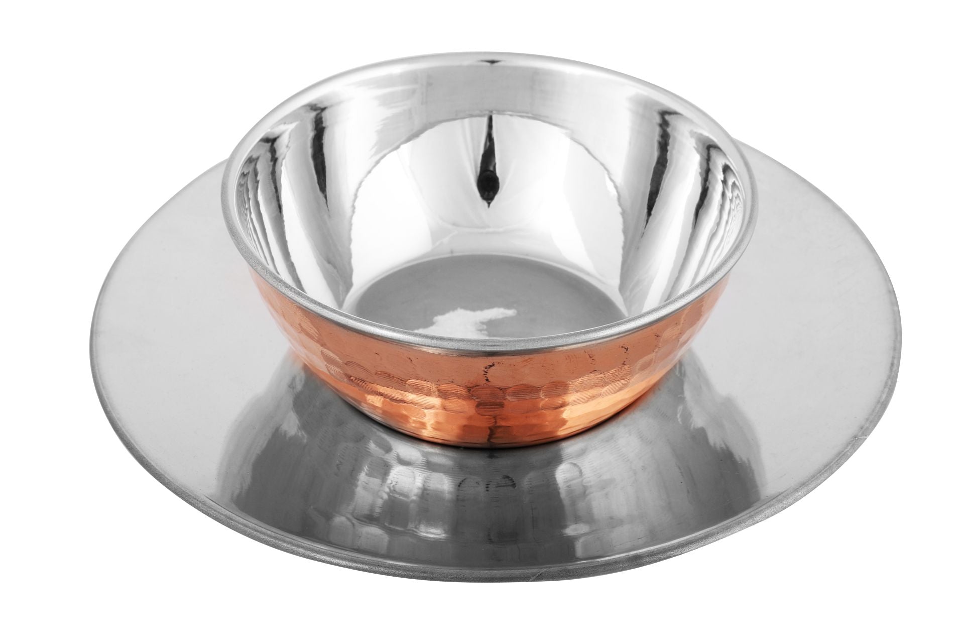 Copper Stainless Steel Hammered Soup Bowl with Under-liner, 240 ML, D/W