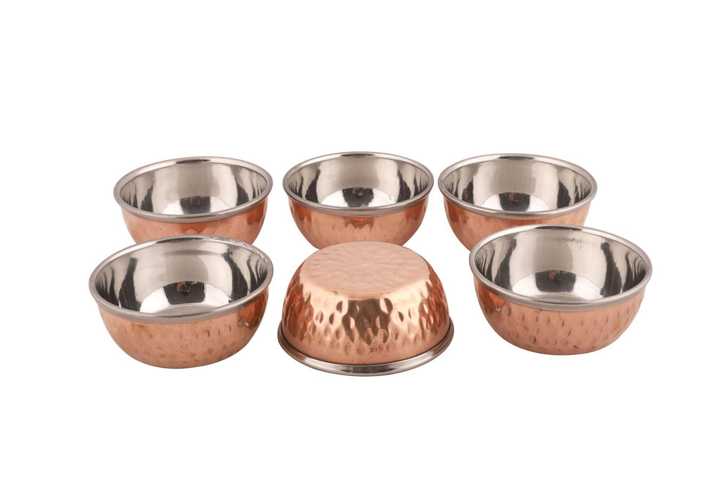 Copper / Stainless Steel Double Wall Hammered Omega Katori Bowl, 135 ML, 3