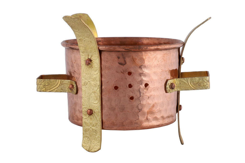 Copper/Brass Hammered Angeethi Sigdi or Sigri with Brass Handle #1, Small, 3.5