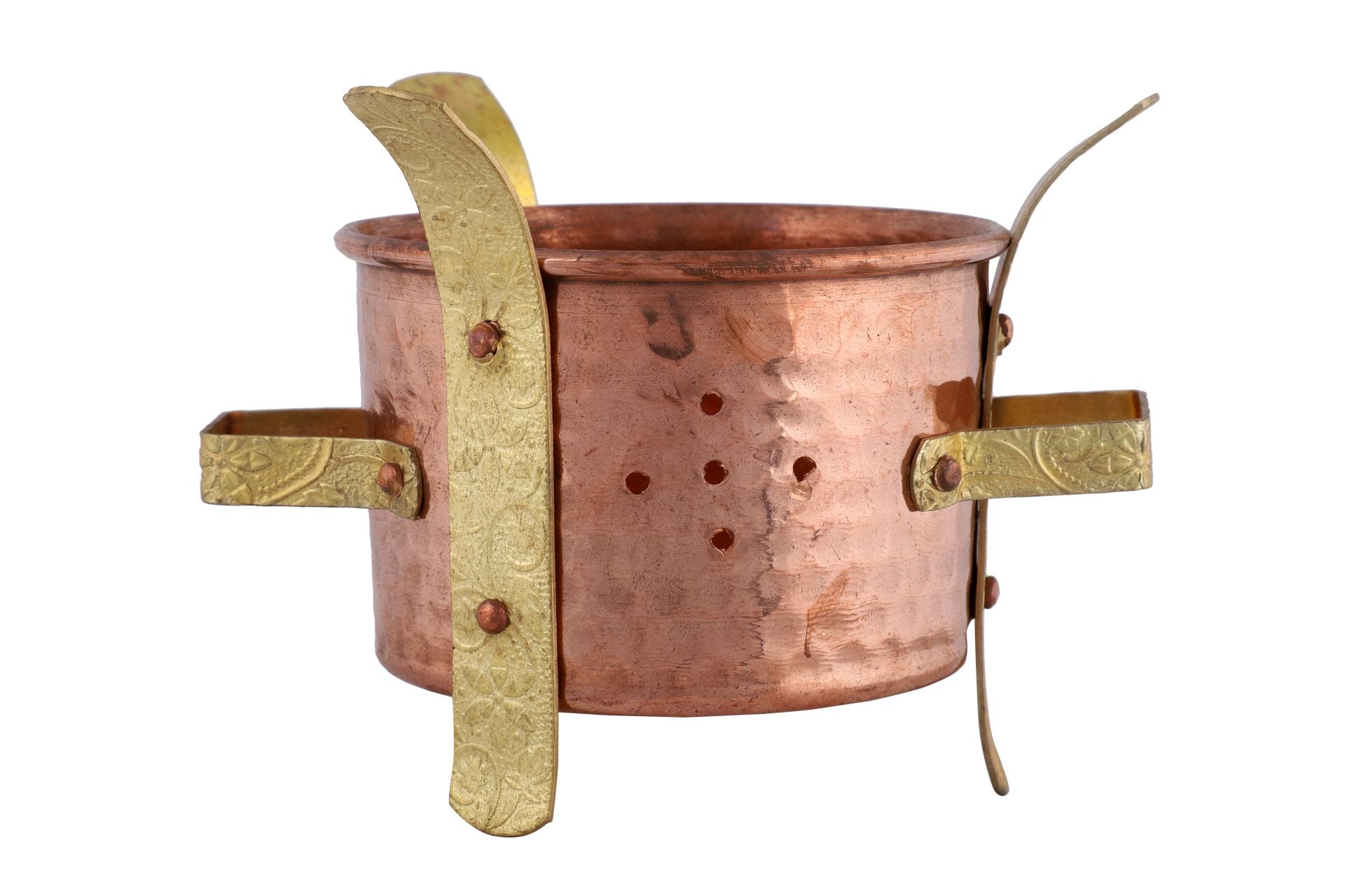 Copper/Brass Hammered Angeethi Sigdi or Sigri with Brass Handle #1, Small, 3.5