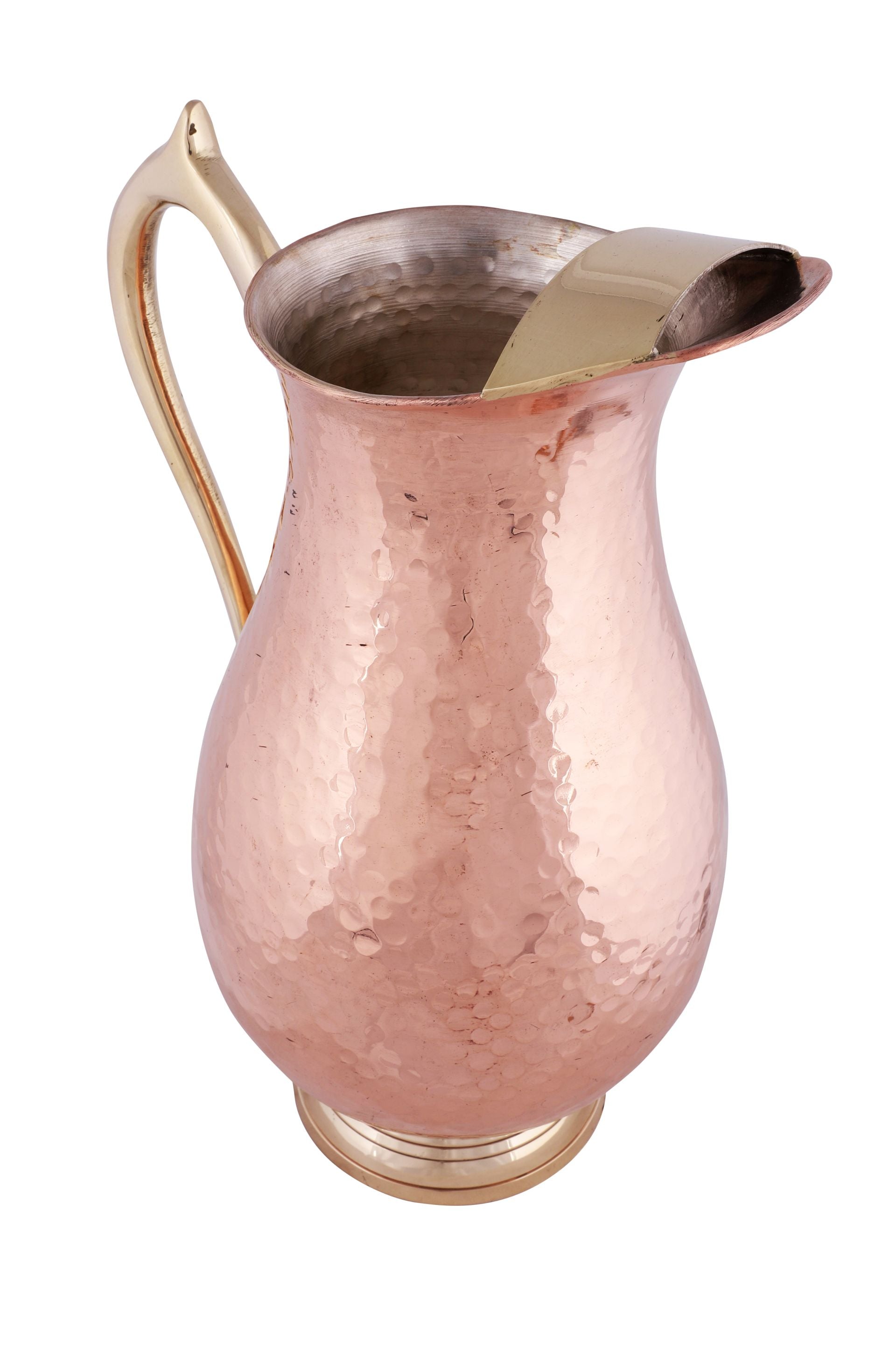 Copper Hammered Jug Pitcher with Brass Handle, 1.5 Liters