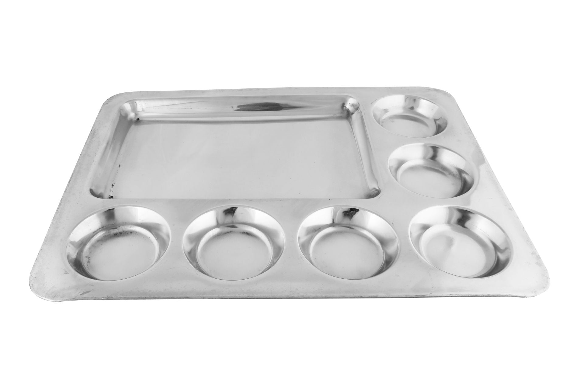 Stainless Steel Rectangular Thali or Mess Tray, 7 Compartments, 16.5