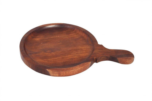 8 Round Wooden Pizza Serving Bat with Handle