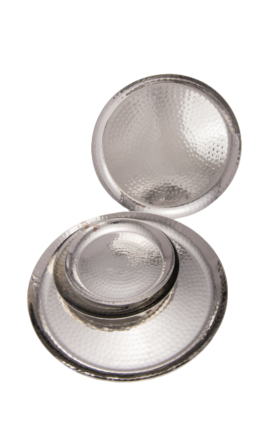 Hammered Stainless Steel Coupe Shape Platter or Quarter Plate, 8 Diameter