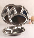 Stainless Steel Round Thali Plate or Mess Tray - 4 Compartments, 13