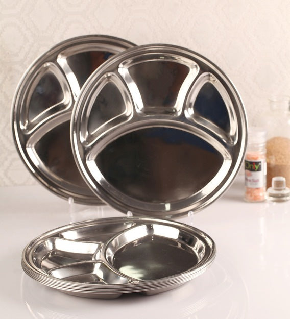 Stainless Steel Round Thali Plate or Mess Tray - 4 Compartments, 13