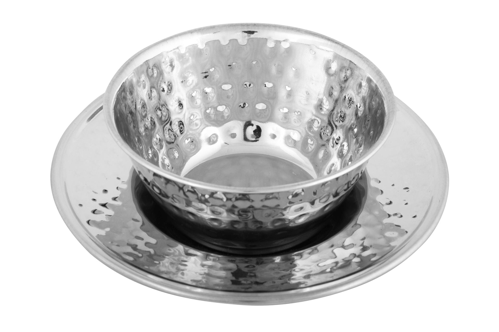 Stainless Steel Hammered Soup Bowl Set with Plate, 300 ML