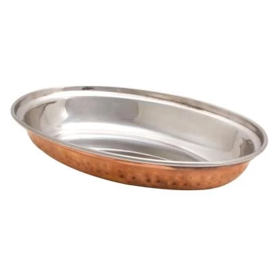 Copper Stainless Steel D/W Hammered Oval Entree Dish For Serving #1, 350 ML, 7.5