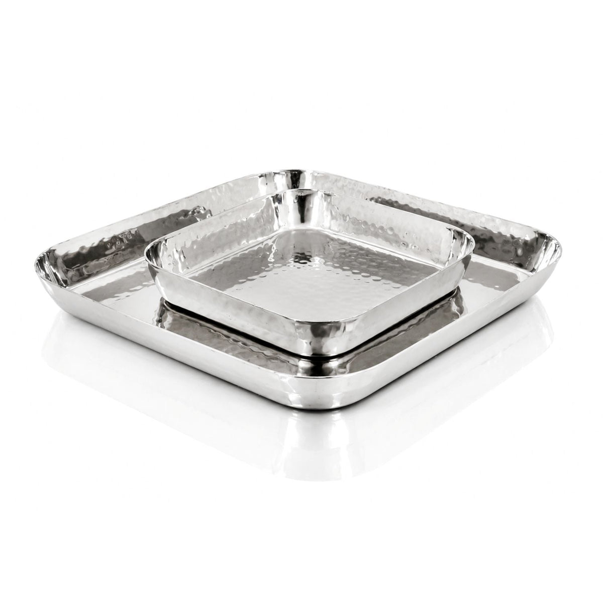 Assiette carrée martelée en acier inoxydable, 20 x 20 cm, fabriquée à la main, inoxydable, sans BPA
