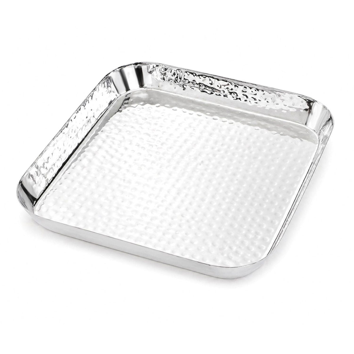 Assiette carrée martelée en acier inoxydable, 20 x 20 cm, fabriquée à la main, inoxydable, sans BPA