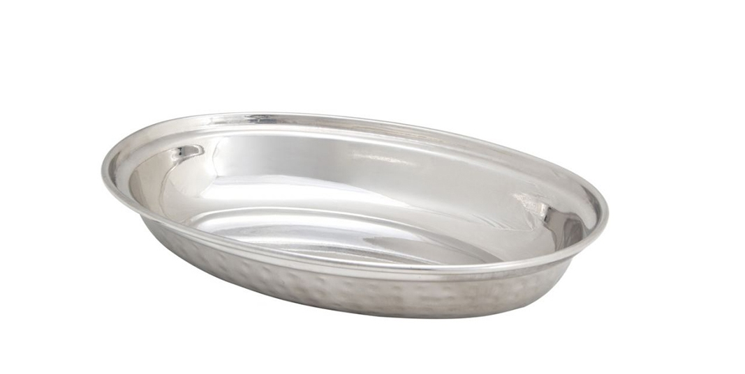 Stainless Steel Double Wall Hammered Oval Dish or Au Gratin for Serving #1, 350 ML, 7.5
