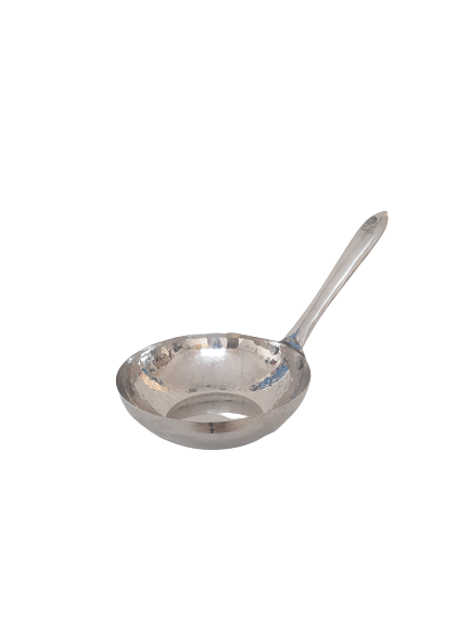 Long Handle Round Kadai Shape Serving Pan, Hammered Finish, Stainless Steel, 1.5L