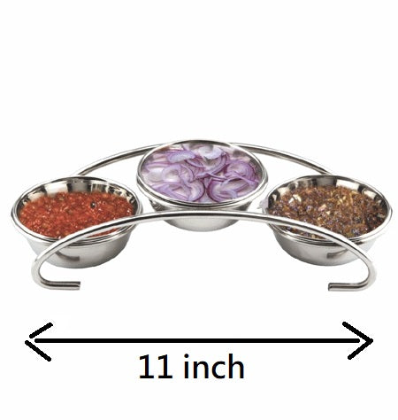 Stainless Steel Bridge Design Salad or Pickle Stand Set, 3 Bowls