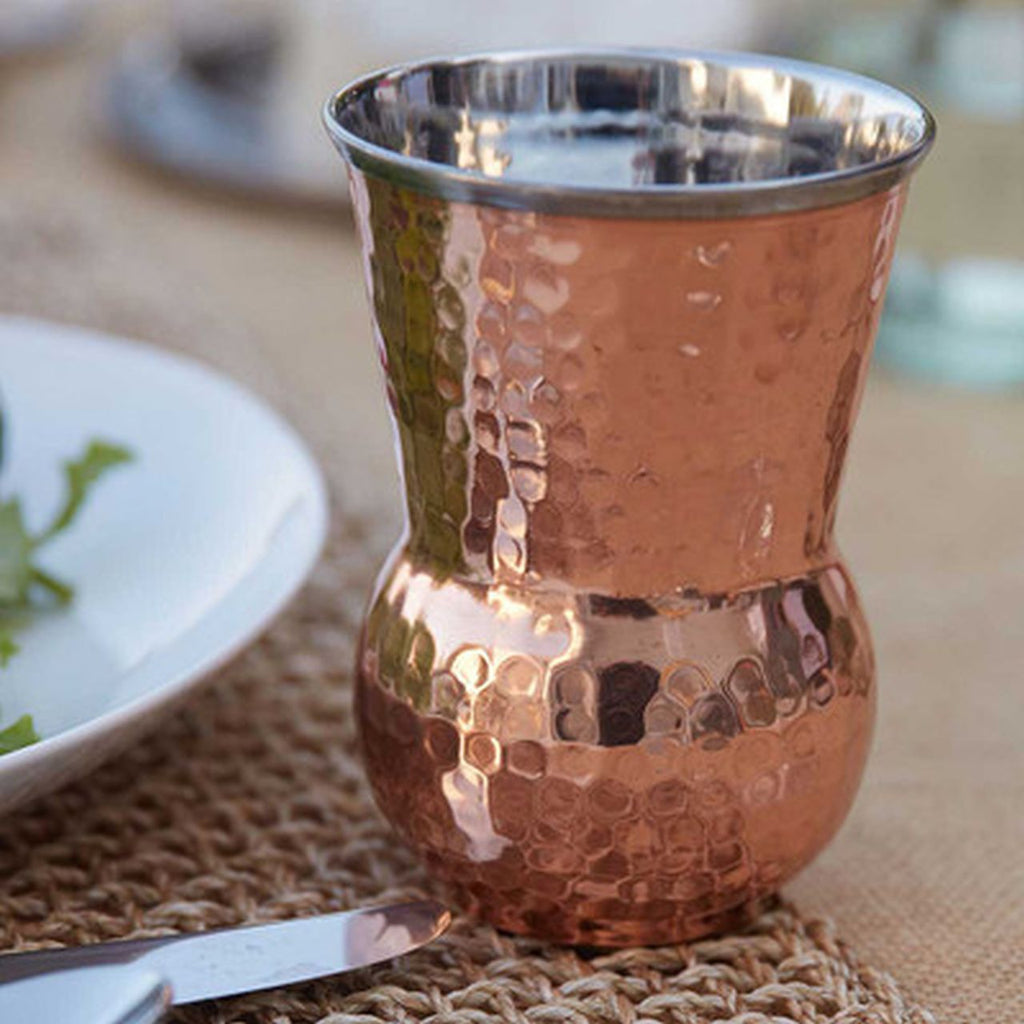 Copper Stainless Steel Hammered Double Wall Glass / Tumbler, 350 ML