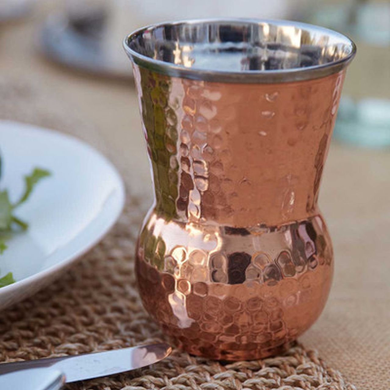 Copper Stainless Steel Hammered Double Wall Glass / Tumbler, 350 ML